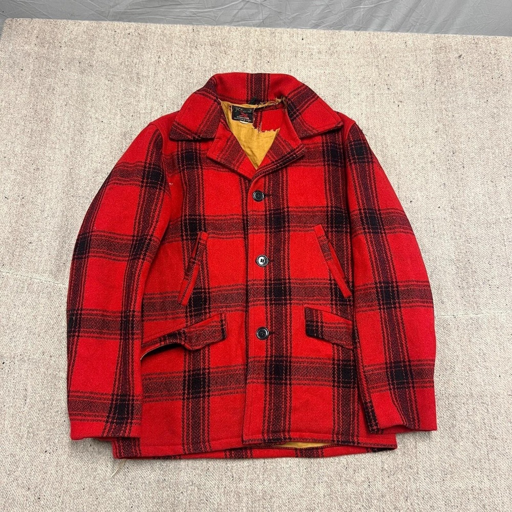 Vintage Sears JC Higgins‎ Hunting Jacket Mens Medium Red 1950s Plaid Wool